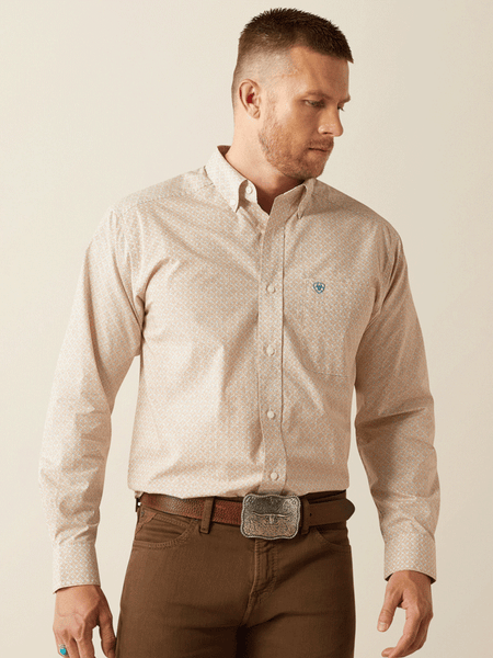 Ariat 10054699 Mens Johnny Classic Fit Shirt Tan front view. If you need any assistance with this item or the purchase of this item please call us at five six one seven four eight eight eight zero one Monday through Saturday 10:00a.m EST to 8:00 p.m EST

