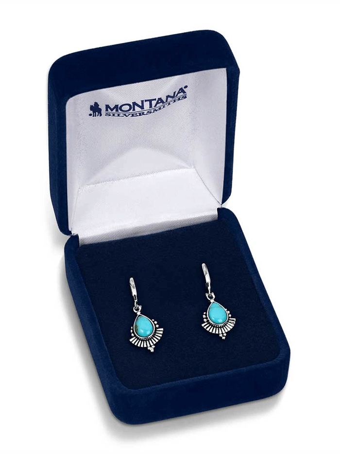 Montana Silversmiths ER5774 Womens Simple Flourish Turquoise Earrings Silver front. If you need any assistance with this item or the purchase of this item please call us at five six one seven four eight eight eight zero one Monday through Saturday 10:00a.m EST to 8:00 p.m EST