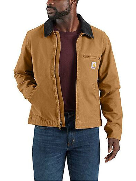 Carhartt 106234-BRN Mens Rugged Flex Relaxed Fit Duck Detroit Jacket Brown front view. If you need any assistance with this item or the purchase of this item please call us at five six one seven four eight eight eight zero one Monday through Saturday 10:00a.m EST to 8:00 p.m EST