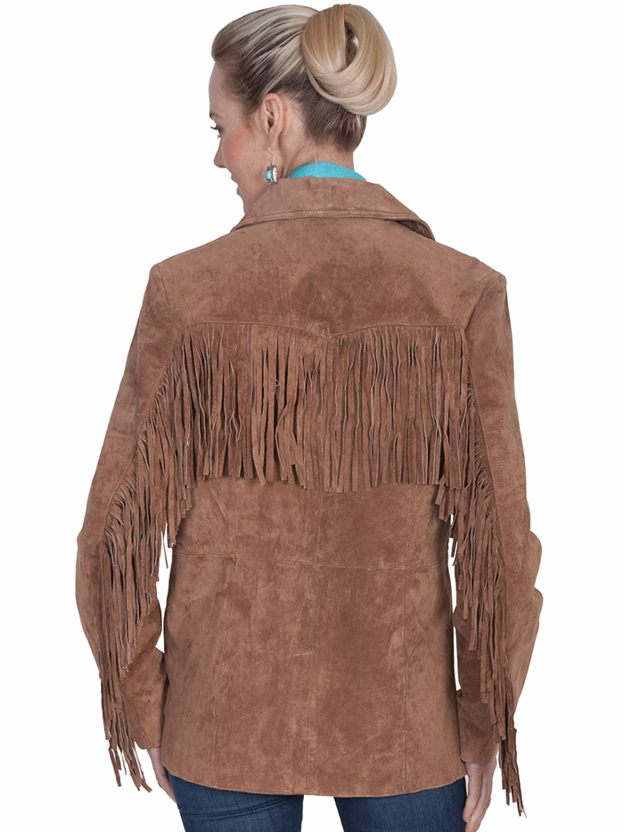 Scully L74-81 Womens Suede Fringe Jacket Cinnamon Brown front view. If you need any assistance with this item or the purchase of this item please call us at five six one seven four eight eight eight zero one Monday through Saturday 10:00a.m EST to 8:00 p.m EST