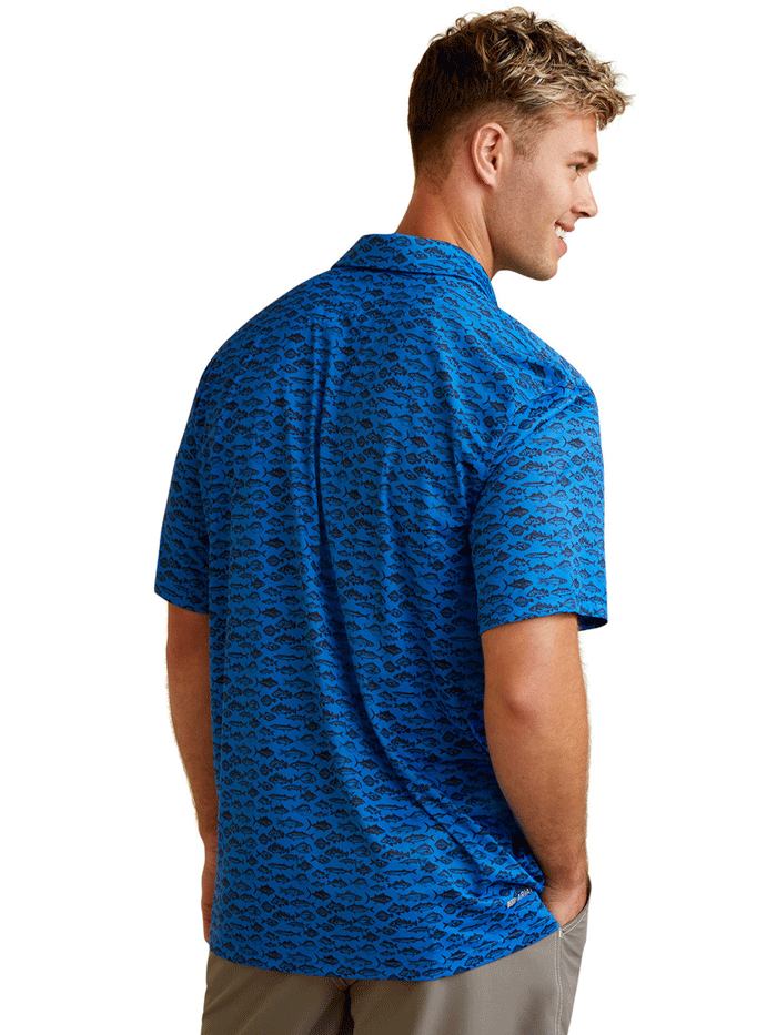 Ariat 10045030 Mens All Over Print Polo Cendre Blue front view. If you need any assistance with this item or the purchase of this item please call us at five six one seven four eight eight eight zero one Monday through Saturday 10:00a.m EST to 8:00 p.m EST