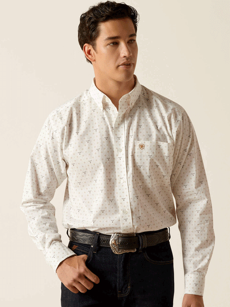Ariat 10051262 Mens Edmond Classic Fit Shirt White front view. If you need any assistance with this item or the purchase of this item please call us at five six one seven four eight eight eight zero one Monday through Saturday 10:00a.m EST to 8:00 p.m EST