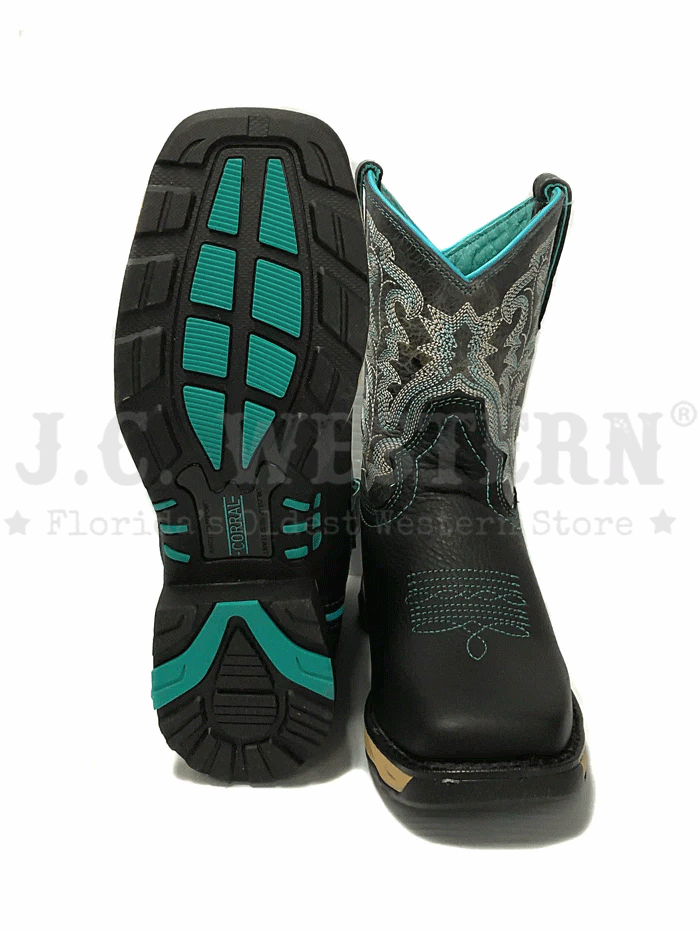 Corral W5000 Ladies Farm & Ranch Square Toe Work Boot Black front and side view. If you need any assistance with this item or the purchase of this item please call us at five six one seven four eight eight eight zero one Monday through Saturday 10:00a.m EST to 8:00 p.m EST