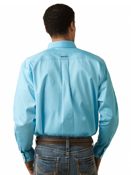 Ariat 10044940 Mens Team Logo Twill Classic Long Sleeve Shirt Cenote Aqua back view. If you need any assistance with this item or the purchase of this item please call us at five six one seven four eight eight eight zero one Monday through Saturday 10:00a.m EST to 8:00 p.m EST