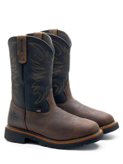 Thorogood 814-4330 Mens Square Toe Wellington Waterproof Boot Crazyhorse Brown side view of pair. If you need any assistance with this item or the purchase of this item please call us at five six one seven four eight eight eight zero one Monday through Saturday 10:00a.m EST to 8:00 p.m EST