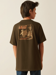 Ariat 10054801 Kids Armadillo on a Half Shell T-Shirt Dark Olive back view. If you need any assistance with this item or the purchase of this item please call us at five six one seven four eight eight eight zero one Monday through Saturday 10:00a.m EST to 8:00 p.m EST