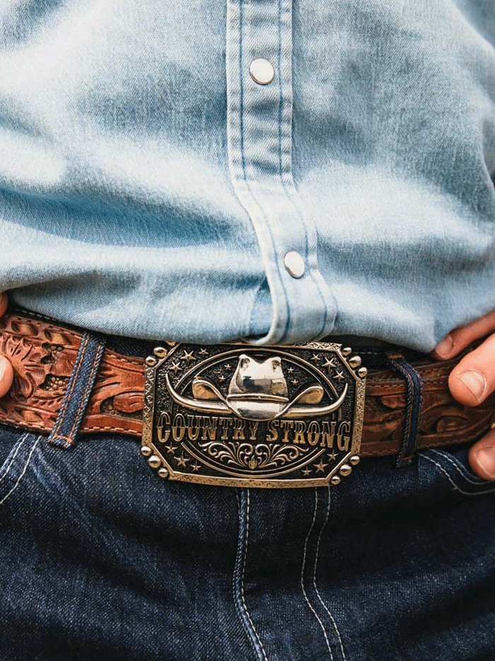 Montana Silversmiths A954 Country Strong Attitude Buckle Silver front. If you need any assistance with this item or the purchase of this item please call us at five six one seven four eight eight eight zero one Monday through Saturday 10:00a.m EST to 8:00 p.m EST