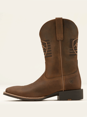 Ariat 10061326 Mens Sport Freeedom Cowboy Boot Distressed Brown side view. If you need any assistance with this item or the purchase of this item please call us at five six one seven four eight eight eight zero one Monday through Saturday 10:00a.m EST to 8:00 p.m EST