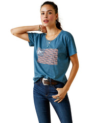 Ariat 10045448 Womens Amarillo Short Sleeve Tee Steel Blue Heather front view. If you need any assistance with this item or the purchase of this item please call us at five six one seven four eight eight eight zero one Monday through Saturday 10:00a.m EST to 8:00 p.m EST