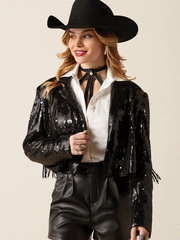 Ariat 10053926 Womens High Roller Cropped Blazer Black alternate front view. If you need any assistance with this item or the purchase of this item please call us at five six one seven four eight eight eight zero one Monday through Saturday 10:00a.m EST to 8:00 p.m EST

