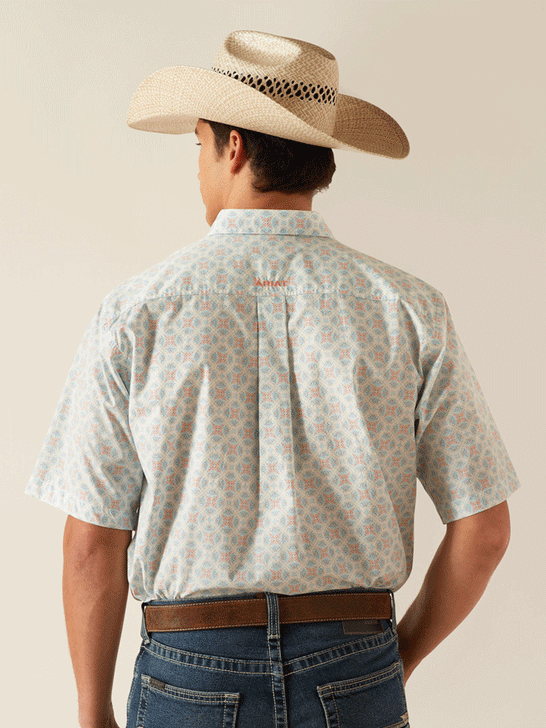 Ariat 10048405 Mens Kai Classic Fit Short Sleeve Shirt Aqua back view. If you need any assistance with this item or the purchase of this item please call us at five six one seven four eight eight eight zero one Monday through Saturday 10:00a.m EST to 8:00 p.m EST