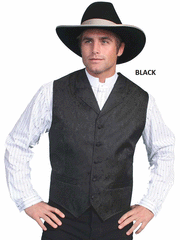 Scully RW093 Mens Rangewear Paisley Button Vest In Black front view. If you need any assistance with this item or the purchase of this item please call us at five six one seven four eight eight eight zero one Monday through Saturday 10:00a.m EST to 8:00 p.m EST