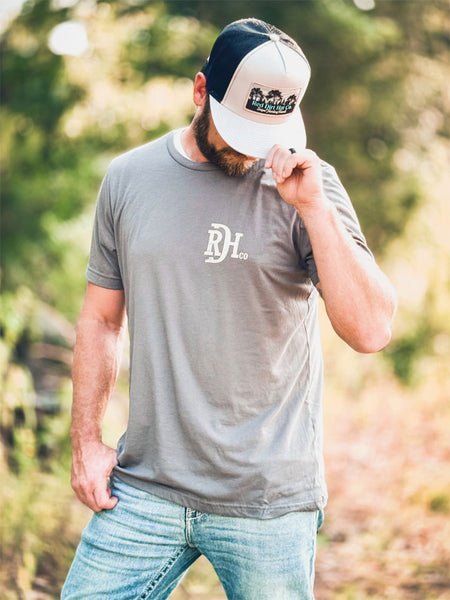 Red Dirt RDHC-T-180 Mens Big Buck Tee Asphalt front view. If you need any assistance with this item or the purchase of this item please call us at five six one seven four eight eight eight zero one Monday through Saturday 10:00a.m EST to 8:00 p.m EST