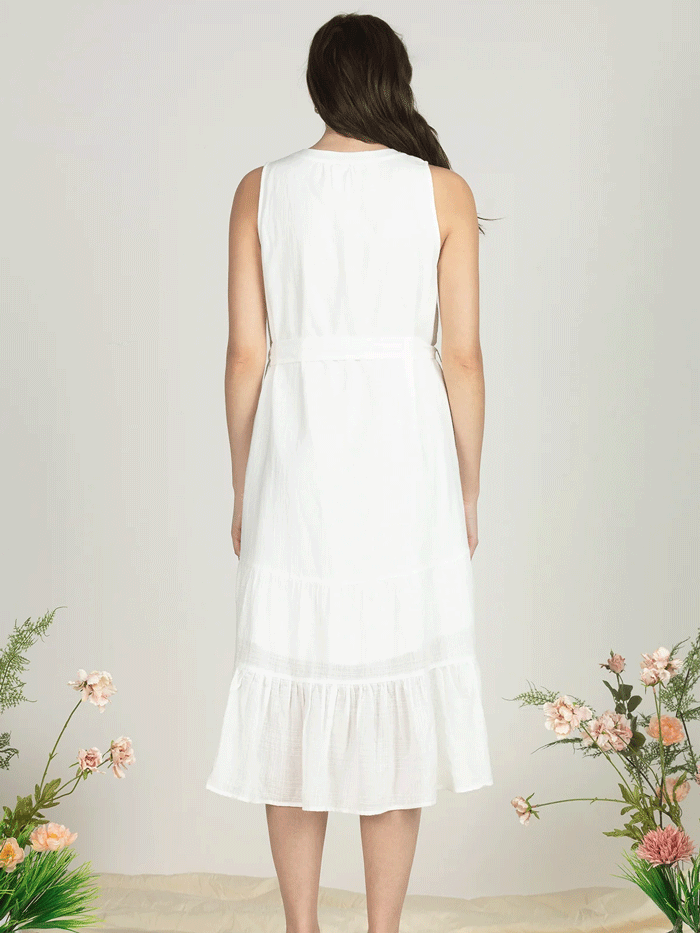 Miss Me MD1733T Womens Sleeveless Button Down Midi Dress White front view. If you need any assistance with this item or the purchase of this item please call us at five six one seven four eight eight eight zero one Monday through Saturday 10:00a.m EST to 8:00 p.m EST