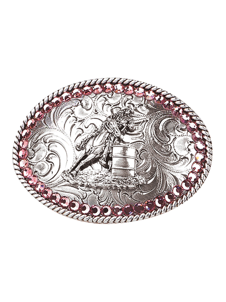 Nocona 37380 Kids Barrel Racer Buckle Silver front view. If you need any assistance with this item or the purchase of this item please call us at five six one seven four eight eight eight zero one Monday through Saturday 10:00a.m EST to 8:00 p.m EST
