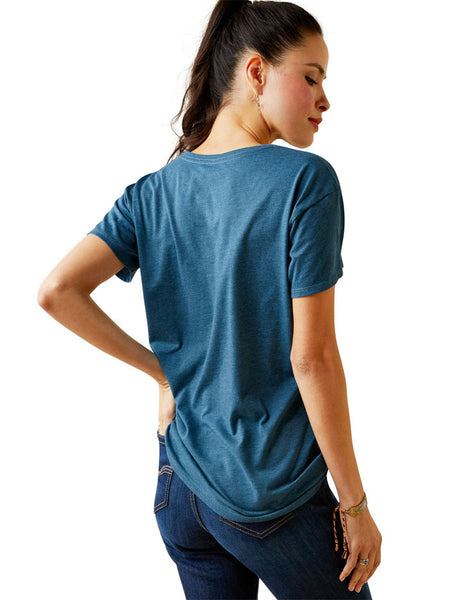 Ariat 10045448 Womens Amarillo Short Sleeve Tee Steel Blue Heather back view. If you need any assistance with this item or the purchase of this item please call us at five six one seven four eight eight eight zero one Monday through Saturday 10:00a.m EST to 8:00 p.m EST