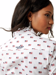 Ariat 10044949 Womens Wrinkle Free Kirby Long Sleeve Shirt USA White back close up. If you need any assistance with this item or the purchase of this item please call us at five six one seven four eight eight eight zero one Monday through Saturday 10:00a.m EST to 8:00 p.m EST