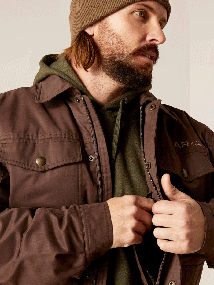 Ariat 10046385 Mens Grizzly 2.0 Canvas Conceal and Carry Jacket Bracken front view. If you need any assistance with this item or the purchase of this item please call us at five six one seven four eight eight eight zero one Monday through Saturday 10:00a.m EST to 8:00 p.m EST