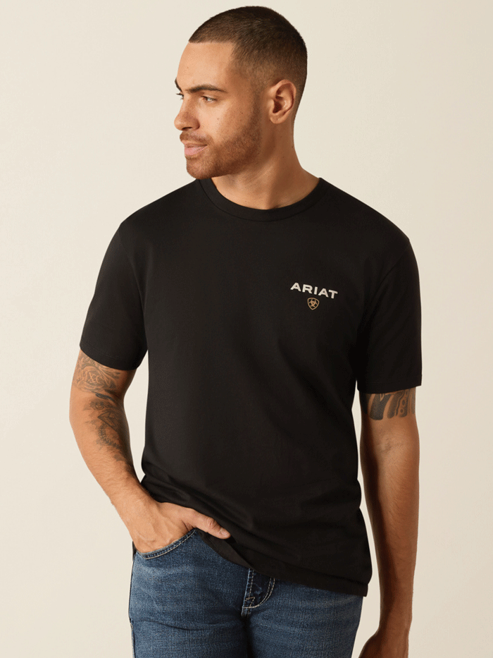 Ariat 10052018 Mens American Rancher T-Shirt Black back view. If you need any assistance with this item or the purchase of this item please call us at five six one seven four eight eight eight zero one Monday through Saturday 10:00a.m EST to 8:00 p.m EST