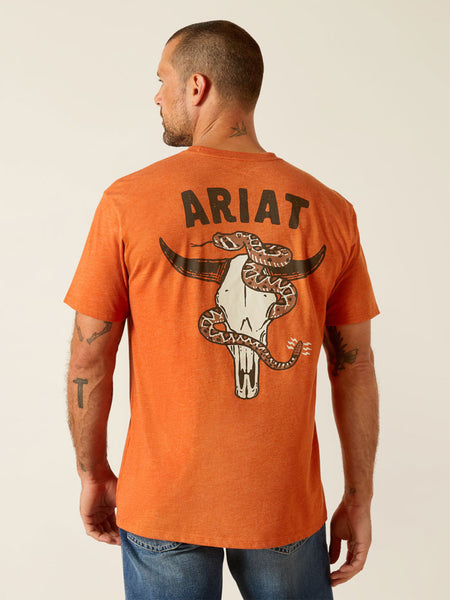 Ariat 10051754 Mens Ratller Skull T-Shirt Coral Adobe Heather back view. If you need any assistance with this item or the purchase of this item please call us at five six one seven four eight eight eight zero one Monday through Saturday 10:00a.m EST to 8:00 p.m EST