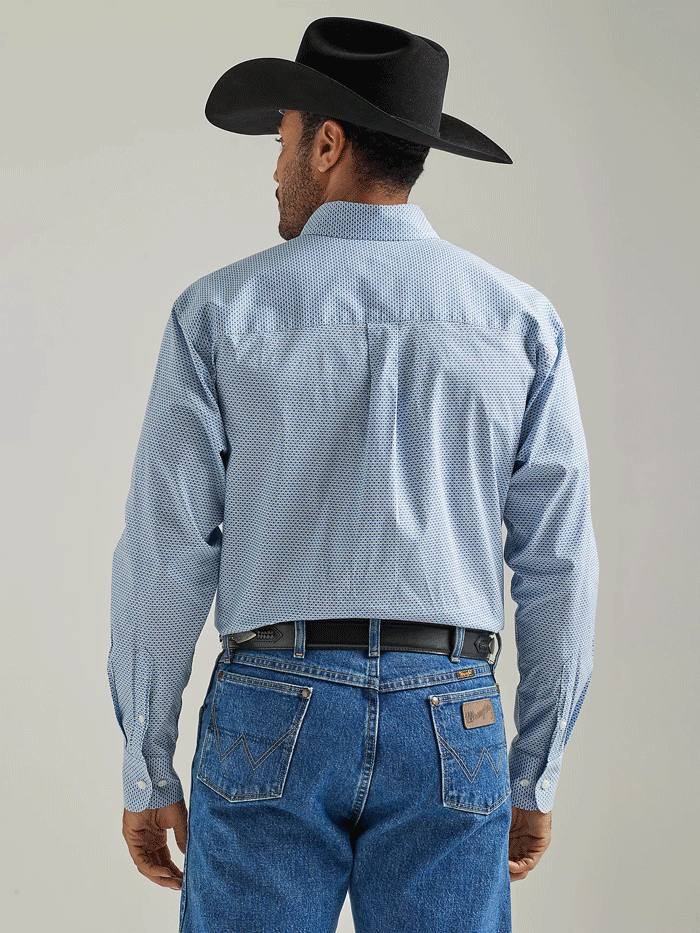 Wrangler 112327826 Mens George Strait Long Sleeve Button Down Printed Shirt Blue Sea Cross front view. If you need any assistance with this item or the purchase of this item please call us at five six one seven four eight eight eight zero one Monday through Saturday 10:00a.m EST to 8:00 p.m EST
