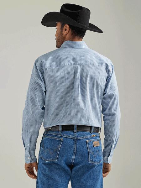 Wrangler 112327826 Mens George Strait Long Sleeve Button Down Printed Shirt Blue Sea Cross back view. If you need any assistance with this item or the purchase of this item please call us at five six one seven four eight eight eight zero one Monday through Saturday 10:00a.m EST to 8:00 p.m EST