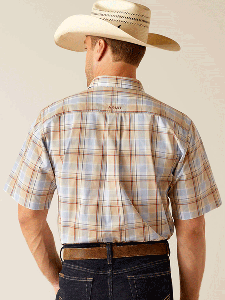 Ariat 10048429 Mens Pro Series Denzel Classic Fit Short Sleeve Shirt Beige back view. If you need any assistance with this item or the purchase of this item please call us at five six one seven four eight eight eight zero one Monday through Saturday 10:00a.m EST to 8:00 p.m EST