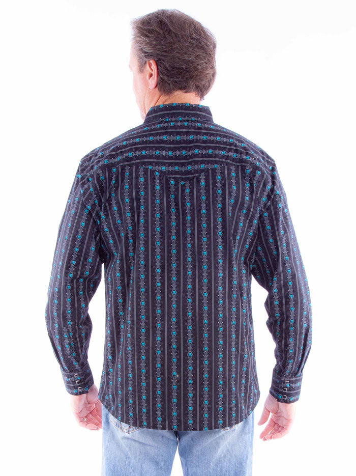 Scully PS-093-TUR Mens Skull Stripe Western Shirt Turquoise front view. If you need any assistance with this item or the purchase of this item please call us at five six one seven four eight eight eight zero one Monday through Saturday 10:00a.m EST to 8:00 p.m EST