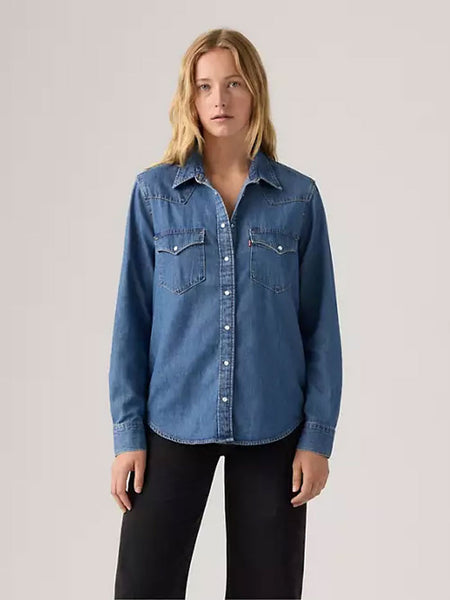 Levi's 868320018 Womens The Ultimate Western Shirt Mighty Fine - Medium Wash front view. If you need any assistance with this item or the purchase of this item please call us at five six one seven four eight eight eight zero one Monday through Saturday 10:00a.m EST to 8:00 p.m EST