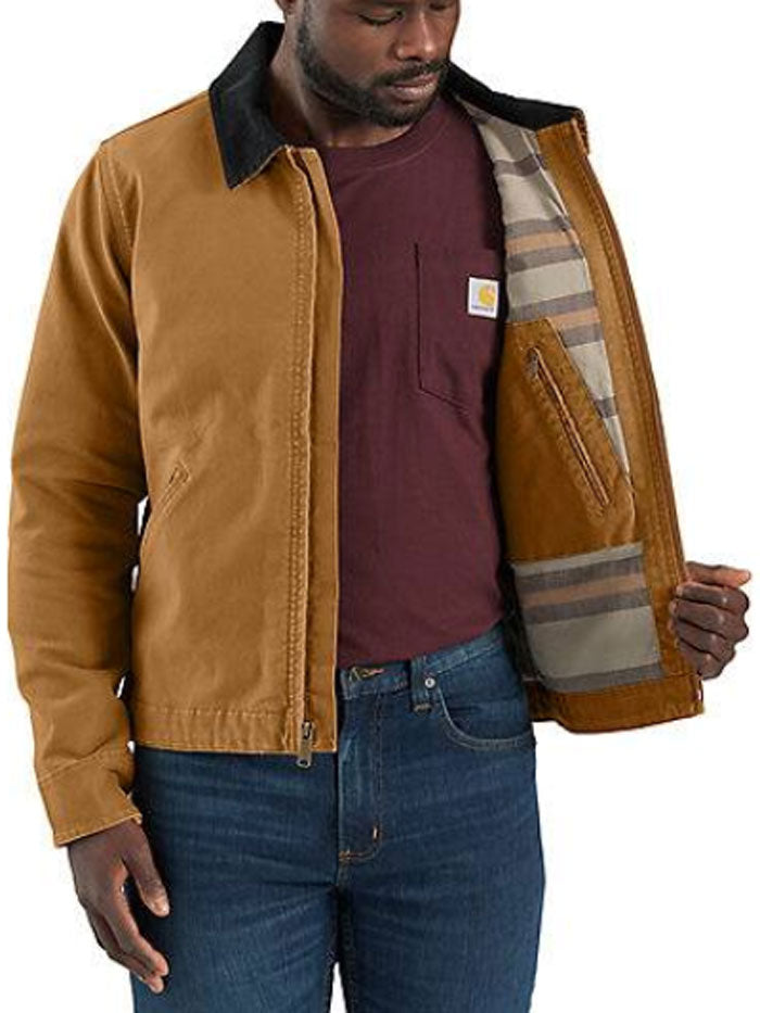 Carhartt 106234-BRN Mens Rugged Flex Relaxed Fit Duck Detroit Jacket Brown front view. If you need any assistance with this item or the purchase of this item please call us at five six one seven four eight eight eight zero one Monday through Saturday 10:00a.m EST to 8:00 p.m EST