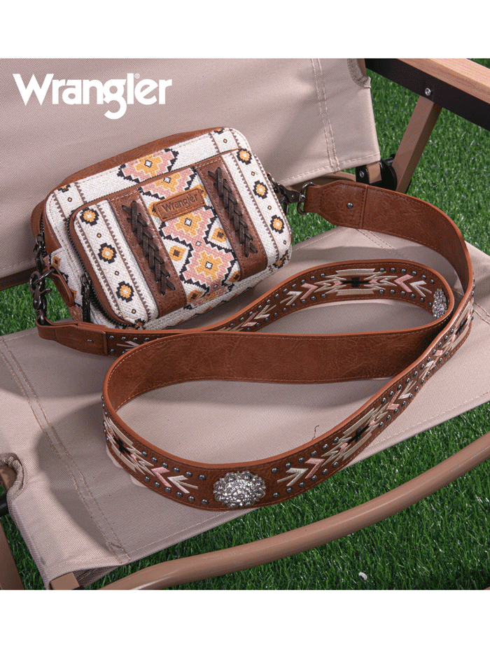 Wrangler WG2207-3003CF Womens Aztec Printed Crossbody Purse With Wallet Compartment Coffee Tan front view. If you need any assistance with this item or the purchase of this item please call us at five six one seven four eight eight eight zero one Monday through Saturday 10:00a.m EST to 8:00 p.m EST

