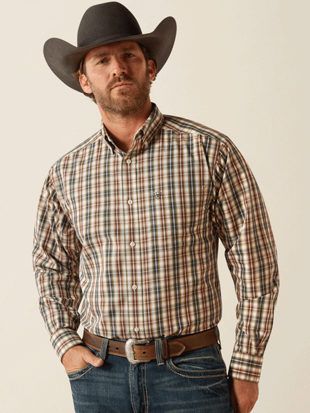 Ariat 10053912 Mens Wrinkle Free Folk Classic Shirt Brown front. If you need any assistance with this item or the purchase of this item please call us at five six one seven four eight eight eight zero one Monday through Saturday 10:00a.m EST to 8:00 p.m EST