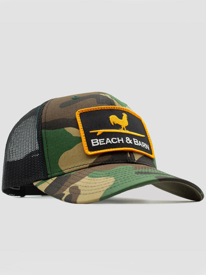 Beach & Barn HARD WORK Snapback Hat Green Camo Black front view. If you need any assistance with this item or the purchase of this item please call us at five six one seven four eight eight eight zero one Monday through Saturday 10:00a.m EST to 8:00 p.m EST