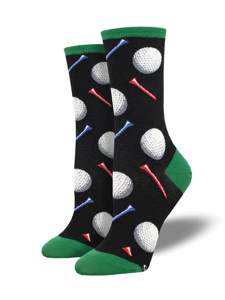 Socksmith WNC3092-BLK Womens Tee It Up Socks Black front and side view. If you need any assistance with this item or the purchase of this item please call us at five six one seven four eight eight eight zero one Monday through Saturday 10:00a.m EST to 8:00 p.m EST
