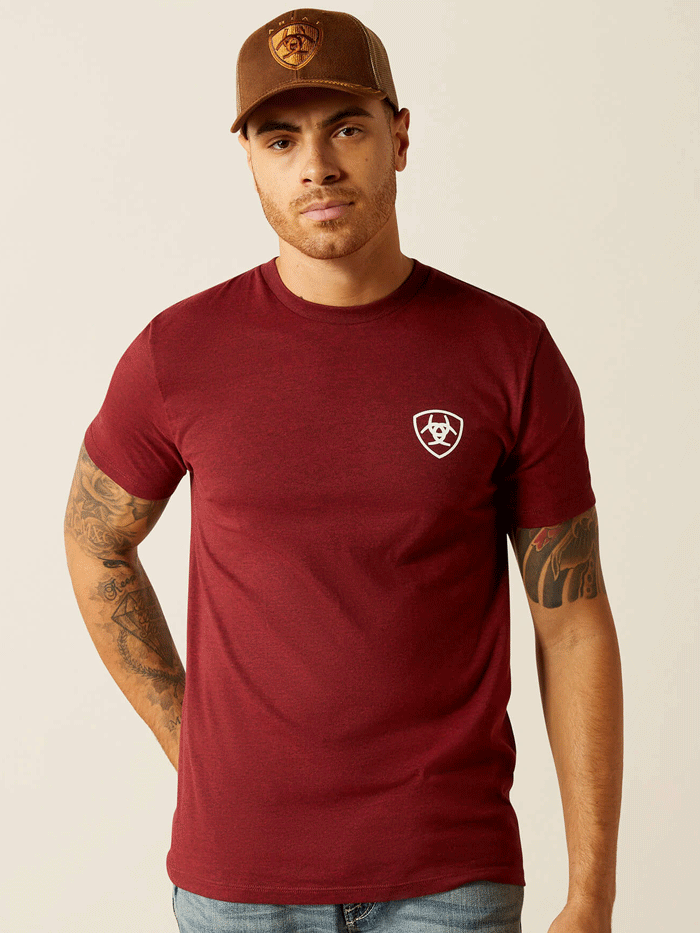 Ariat 10052510 Mens Eagle and Snake T-Shirt Burgundy back view. If you need any assistance with this item or the purchase of this item please call us at five six one seven four eight eight eight zero one Monday through Saturday 10:00a.m EST to 8:00 p.m EST