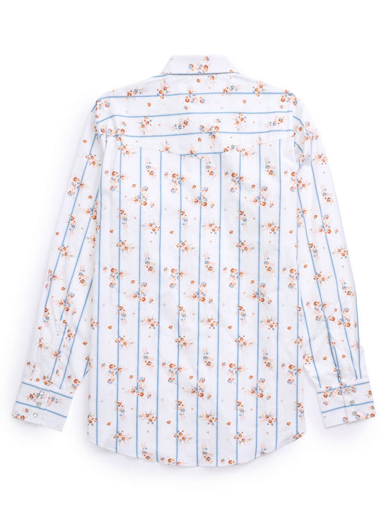 Ely Cattleman 2027118-WH Mens Wallpaper Floral Print Western Snap Shirt White back view. If you need any assistance with this item or the purchase of this item please call us at five six one seven four eight eight eight zero one Monday through Saturday 10:00a.m EST to 8:00 p.m EST
