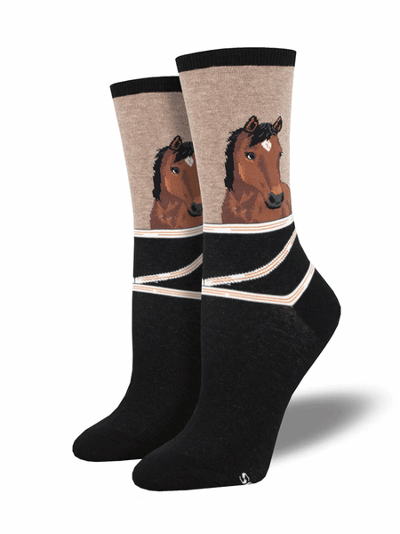 Socksmith WNC3167-HEM Womens Hey Neigh-Bor Socks Hemp Heather Black front and side view of pair. If you need any assistance with this item or the purchase of this item please call us at five six one seven four eight eight eight zero one Monday through Saturday 10:00a.m EST to 8:00 p.m EST
