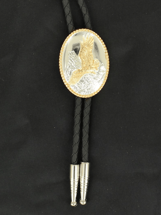 Double S 22253 Flying Eagle Bolo Tie Gold and Silver front view. If you need any assistance with this item or the purchase of this item please call us at five six one seven four eight eight eight zero one Monday through Saturday 10:00a.m EST to 8:00 p.m EST