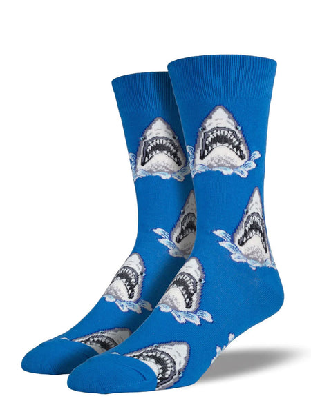 Socksmith MNC361-BLU Mens Shark Attack Socks Blue front view. If you need any assistance with this item or the purchase of this item please call us at five six one seven four eight eight eight zero one Monday through Saturday 10:00a.m EST to 8:00 p.m EST
