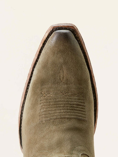 Ariat 10053792 Womens Jukebox Western Suede Boot Soft Olive toe view. If you need any assistance with this item or the purchase of this item please call us at five six one seven four eight eight eight zero one Monday through Saturday 10:00a.m EST to 8:00 p.m EST

