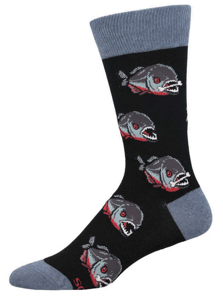 Socksmith MNC3360-BLK Mens Piranha Socks Black side view. If you need any assistance with this item or the purchase of this item please call us at five six one seven four eight eight eight zero one Monday through Saturday 10:00a.m EST to 8:00 p.m EST