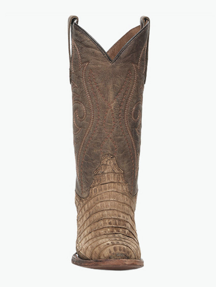 Circle G L8108 Mens Embroidery Round Toe Caiman Boot Brown front and side view. If you need any assistance with this item or the purchase of this item please call us at five six one seven four eight eight eight zero one Monday through Saturday 10:00a.m EST to 8:00 p.m EST
