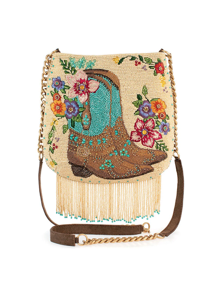 Mary Frances BAG S002-383 LINE DANCE Crossbody Handbag Cream front view. If you need any assistance with this item or the purchase of this item please call us at five six one seven four eight eight eight zero one Monday through Saturday 10:00a.m EST to 8:00 p.m EST