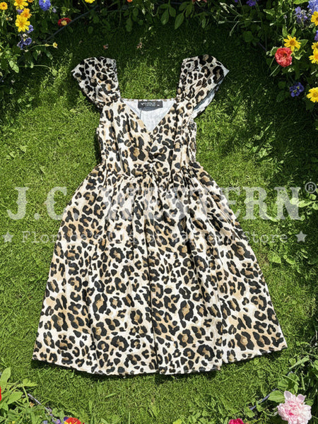 Lucky & Blessed DR694-AP Womens Western Printed A Lined Puff Sleeve Smocked Dress Animal Print front view. If you need any assistance with this item or the purchase of this item please call us at five six one seven four eight eight eight zero one Monday through Saturday 10:00a.m EST to 8:00 p.m EST