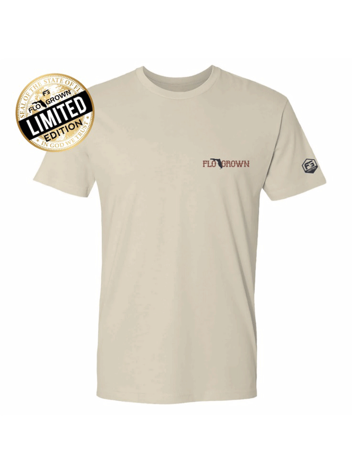 FloGrown FGM-1961 Mens Limited Edition Florida Rodeo Tee Beige back view. If you need any assistance with this item or the purchase of this item please call us at five six one seven four eight eight eight zero one Monday through Saturday 10:00a.m EST to 8:00 p.m EST

