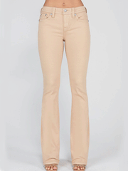 Miss Me M9261B Womens Subtle Cross Bootcut Jeans Beige full front view. If you need any assistance with this item or the purchase of this item please call us at five six one seven four eight eight eight zero one Monday through Saturday 10:00a.m EST to 8:00 p.m EST