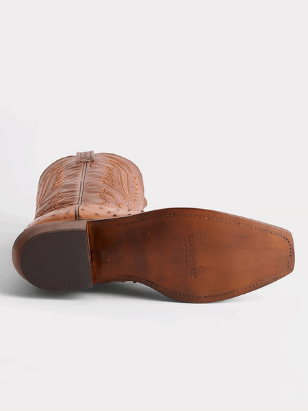 Lucchese N1156.73 Mens LUKE Full Quill Ostrich Western Boots Barnwood Tan sole view. If you need any assistance with this item or the purchase of this item please call us at five six one seven four eight eight eight zero one Monday through Saturday 10:00a.m EST to 8:00 p.m EST