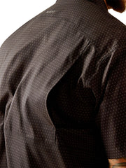 Ariat 10055242 Mens VentTEK Classic Fit Shirt Black Print back close up. If you need any assistance with this item or the purchase of this item please call us at five six one seven four eight eight eight zero one Monday through Saturday 10:00a.m EST to 8:00 p.m EST