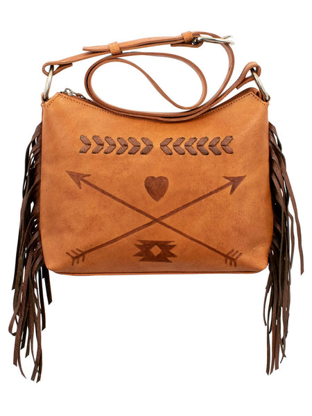 American West 6415181 Ladies Friendship Arrows Zip Top Shoulder Bag Natural Tan front view. If you need any assistance with this item or the purchase of this item please call us at five six one seven four eight eight eight zero one Monday through Saturday 10:00a.m EST to 8:00 p.m EST
