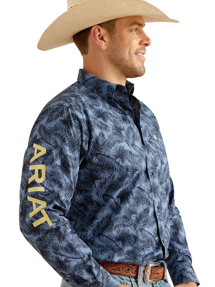 Ariat 10048393 Mens Team Garett Classic Fit Shirt Blue front view. If you need any assistance with this item or the purchase of this item please call us at five six one seven four eight eight eight zero one Monday through Saturday 10:00a.m EST to 8:00 p.m EST
